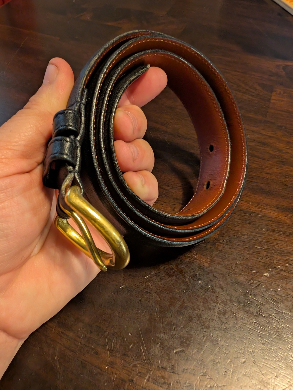 Coach Leather Belt with Brass Buckle - Black/Brown, Women's Large